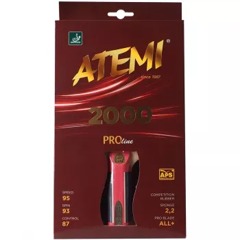 ATEMI 2000 Pro Concave galda tenisa rakešu komplekts – ITTF apstiprināts ACE gumijas pārklājums, 5-slāņu Limba/Abachi lāpstiņa, uzbrukuma ātrums 92