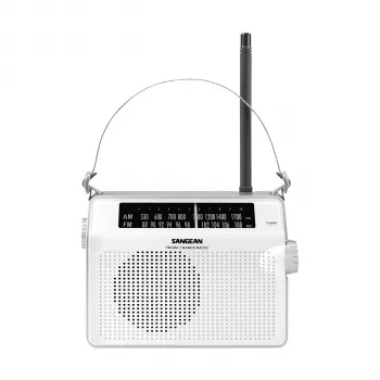 Sangean PR-D6 balts pārnēsājams AM/FM radio ar pulksteni un modinātāju