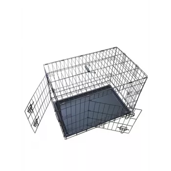 Salokāms suņu būris 76x48x54 cm – izturīga tērauda stieple, divas durvis, izņemama paplāte, melns