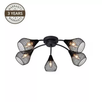 Bistro 5 gaismu antīka misiņa griestu lampa ar E14 ligzdām, 5x40W maks., stikla abažūriem, flush mount