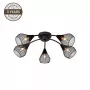 Bistro 5 gaismu antīka misiņa griestu lampa ar E14 ligzdām, 5x40W maks., stikla abažūriem, flush mount