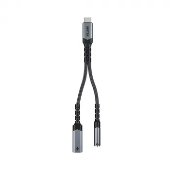 UNITEK USB-C uz 3,5 mm audio adapteris ar Power Delivery 60W, DAC 24-bit/96kHz, melns