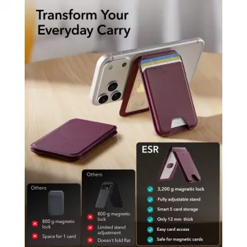 ESR Classic RFID magnētiskais maciņš-statīvs MagSafe dziļi bordo