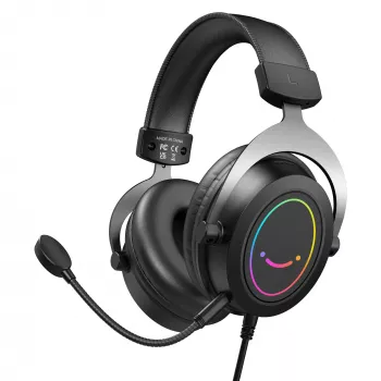 FIFINE H3 AmpliGame RGB vadu austiņas spēlēm ar noņemamu mikrofonu, 50 mm draiveri, USB-A, melnas