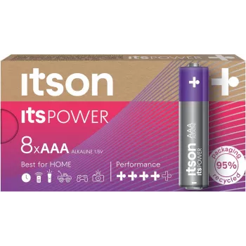 ITSON LR03IPO/8CB Sārma AAA baterijas, 8 iepakojumā, 1,5V, ilgs glabāšanas laiks