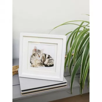 Deknudt S65KK1 Balts 13x13 cm koka foto rāmis ar dubulto paklājiņu