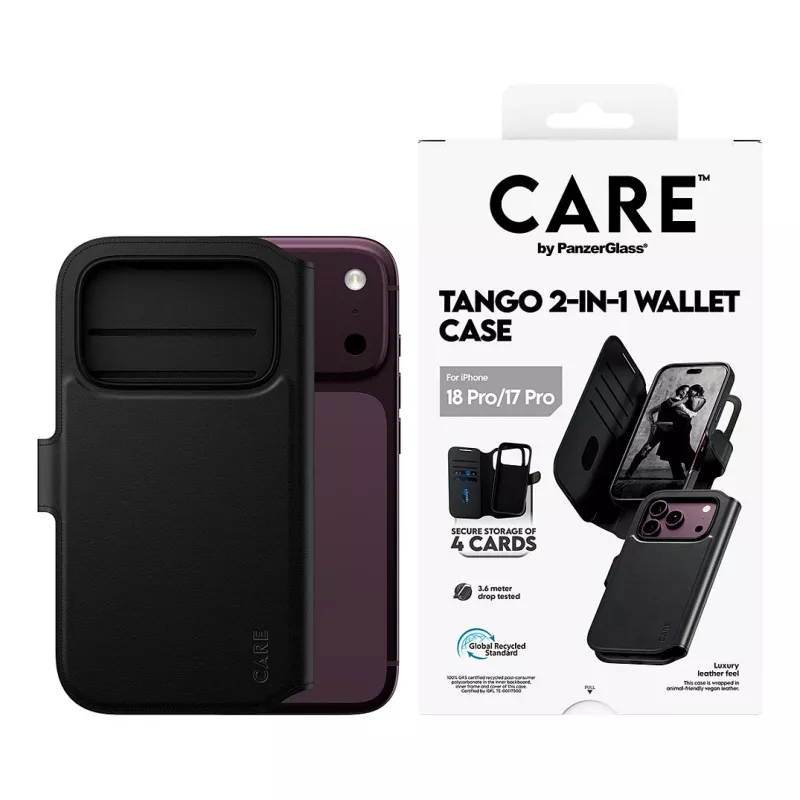 CARE™ by PanzerGlass® Tango 2-in-1 maciņš ar vāciņu Melns ar MagSafe iPhone 18 Pro / 17 Pro
