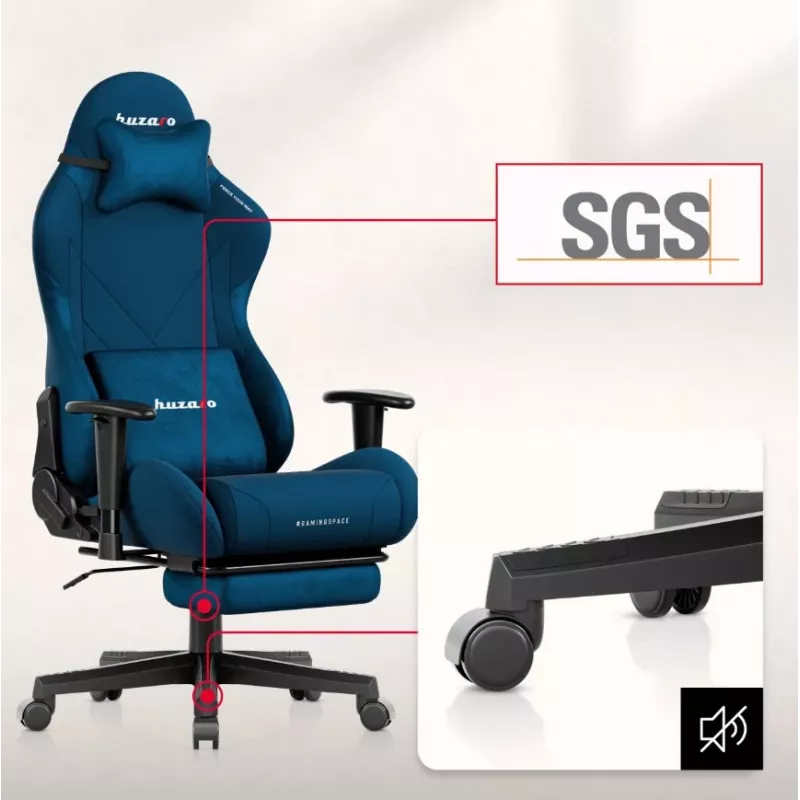 Huzaro Force 5.7 Blue ergonomiskais spēļu krēsls - PU āda, regulējami roku balsti, atgāžama atzveltne, jostas un kakla spilveni