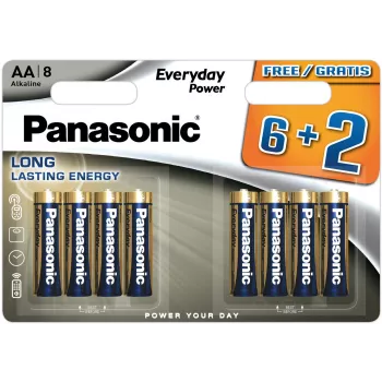 Panasonic Everyday Power sārma AA baterijas LR6 8 iepakojums blisterī (6+2 bonuss)