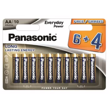 Panasonic Everyday Power sārma AA baterijas LR6 10 iepakojums (6+4 bez maksas) - 1.5V, 10 gadu glabāšanas laiks, Triple Tough pārklājums