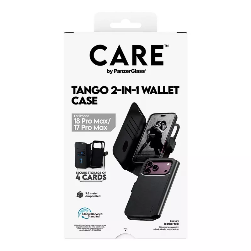 CARE by PanzerGlass Tango Flip maciņš Apple iPhone 17 Pro Max - saderīgs ar MagSafe - vegāna āda - melns