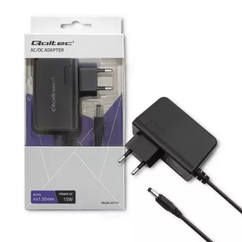 Qoltec 15W sienas barošanas bloks 5V/3A ar 4.0x1.35mm līdzstrāvas savienotāju