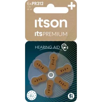 ITSON PR312(41)IT/6RM Cinka-gaisa dzirdes aparātu baterijas, 312. izmērs (brūns cilniņš) – 6 iepakojums