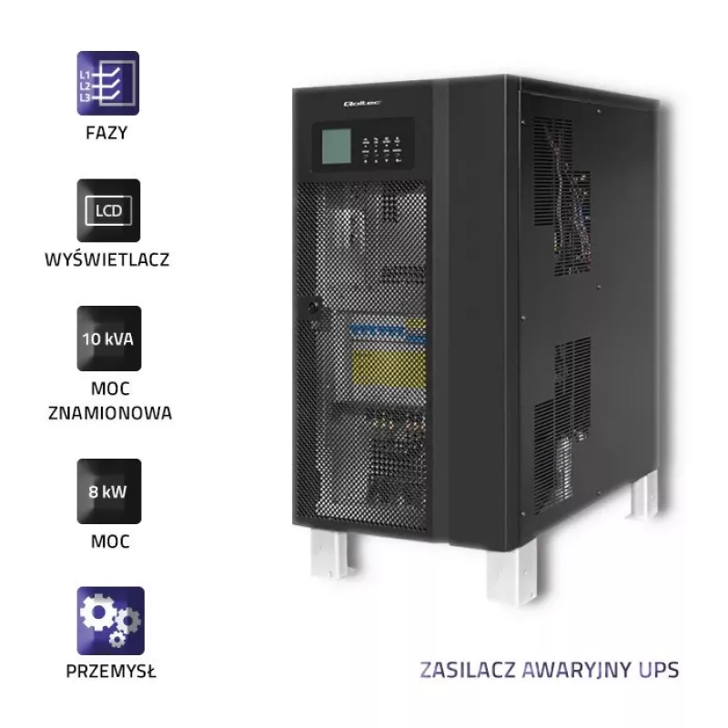 Qoltec 53948 3 fāžu Online Double-Conversion UPS 10kVA 8kW ar LCD