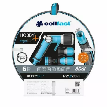 Cellfast HOBBY ATS2 Laistītāja komplekts 20m 1/2 collu 8 režīmu rotējošais laistītājs ar ātro savienojumu