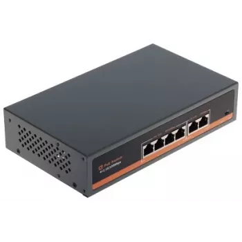 NO NAME APTI-POE0402-60W-V2 4 portu PoE slēdzis ar 2 augšupielādes portiem, 60W budžets, IEEE 802.3af/at, metāla korpuss