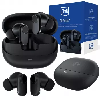 3mk FitPods BT 6.0 True Wireless Stereo austiņas ar uzlādes futrāli, Bluetooth 5.0, skārienvadība, IPX4, melna