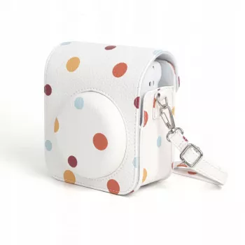 LOVEINSTANT Polka Dot PU ādas maciņš Fujifilm Instax Mini 12, ar noņemamu siksnu, magnētisku aizdari