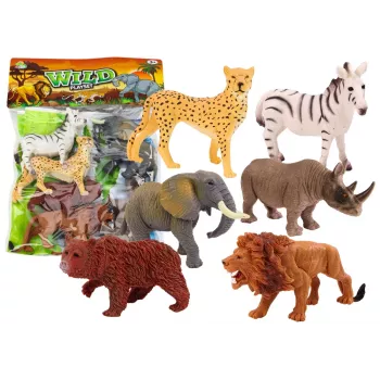 LEAN TOYS 6 savvaļas dzīvnieku figūriņu komplekts, zilonis, lauva, degunradzis, tīģeris, zebra, žirafe