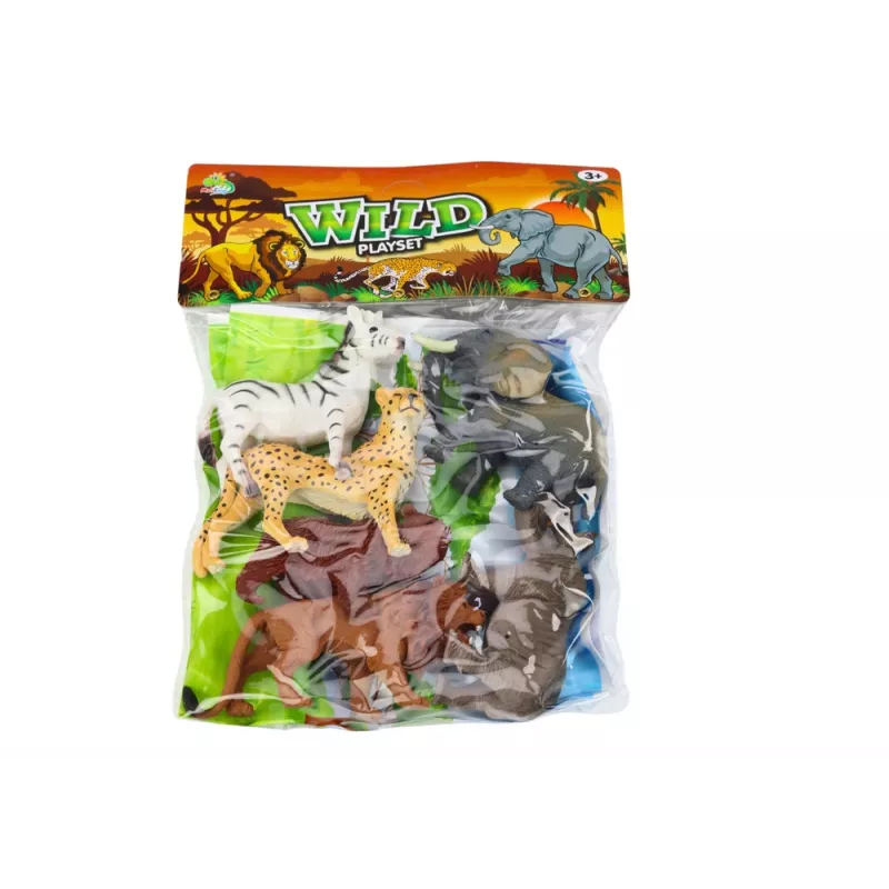 LEAN TOYS 6 savvaļas dzīvnieku figūriņu komplekts, zilonis, lauva, degunradzis, tīģeris, zebra, žirafe