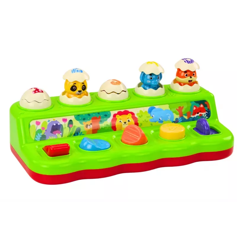 LEAN TOYS Pop Up Animals izglītojošais aktivitāšu panelis ar skaņām mazuļiem no 12 mēnešiem