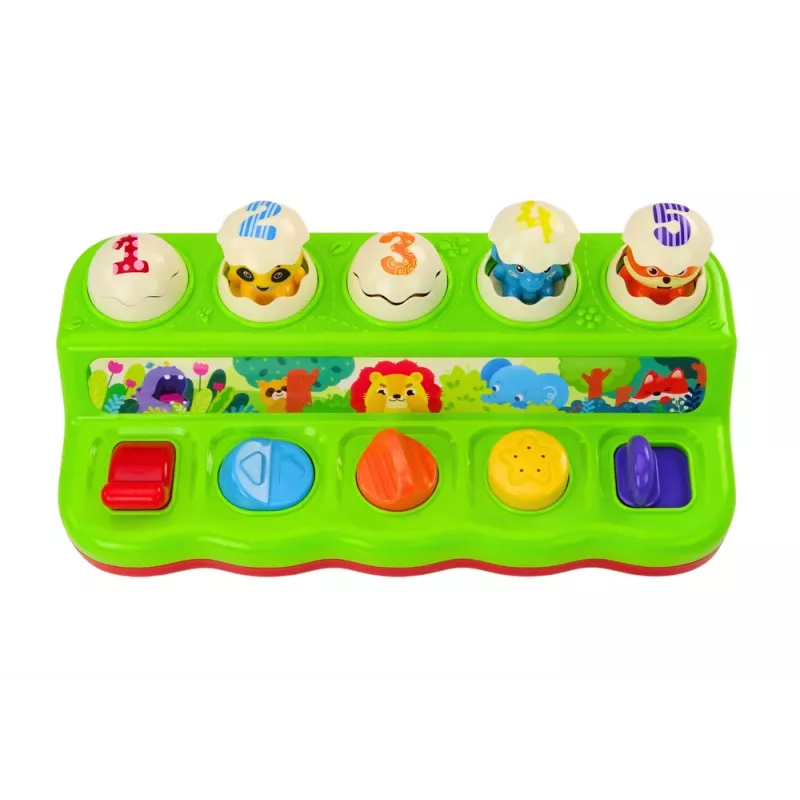 LEAN TOYS Pop Up Animals izglītojošais aktivitāšu panelis ar skaņām mazuļiem no 12 mēnešiem