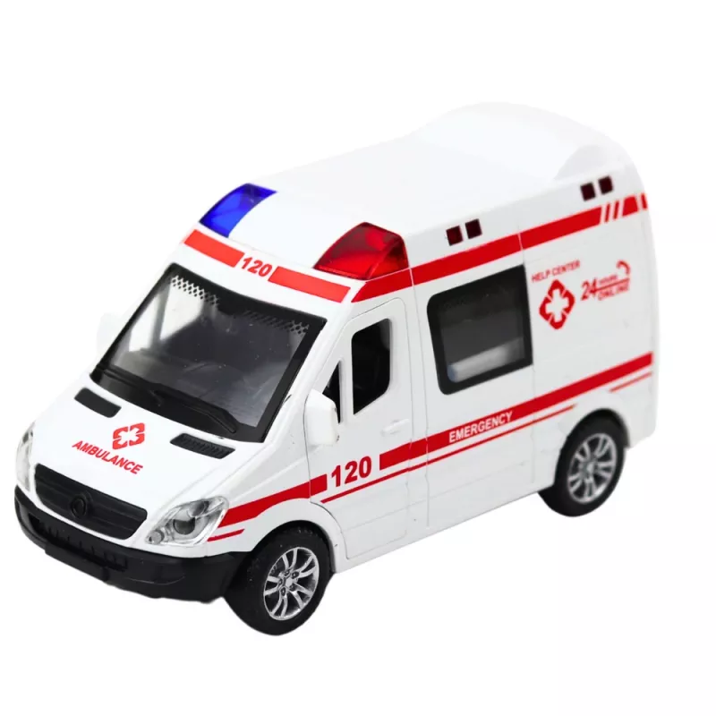 LEAN TOYS Policijas automašīna un ātrās palīdzības mašīna ar berzes dzinēju, gaismām un skaņām, atveramām durvīm, jaukts sortiments