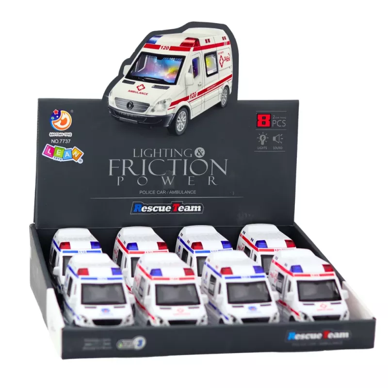 LEAN TOYS Policijas automašīna un ātrās palīdzības mašīna ar berzes dzinēju, gaismām un skaņām, atveramām durvīm, jaukts sortiments