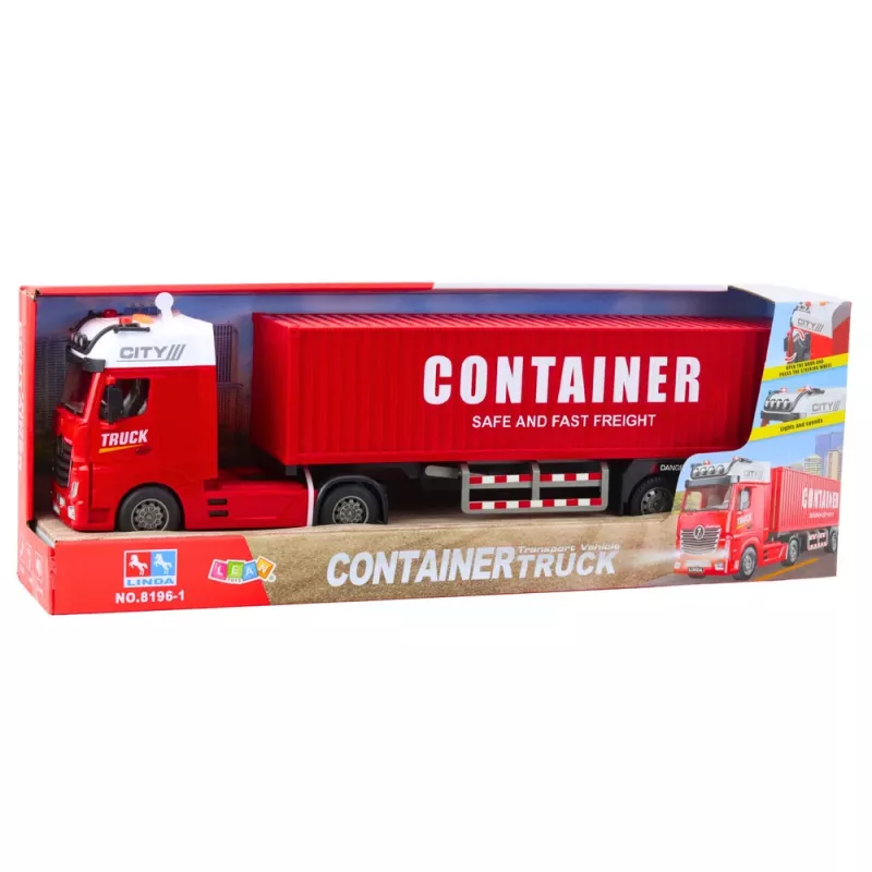 LEAN TOYS Transporta kravas automašīna ar konteineru, gaismām un skaņām, sarkana