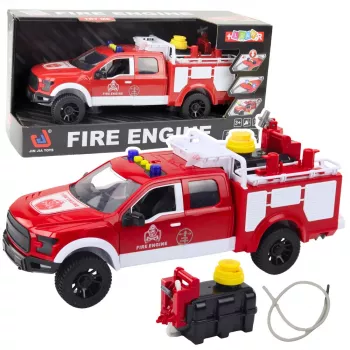 LEAN TOYS Ugunsdzēsēju mašīna ar ūdens šļūkšanu, gaismām un skaņām, balta/sarkana, 1:12