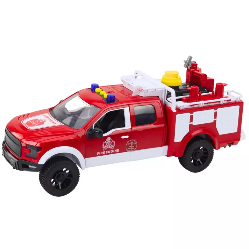 LEAN TOYS Ugunsdzēsēju mašīna ar ūdens šļūkšanu, gaismām un skaņām, balta/sarkana, 1:12