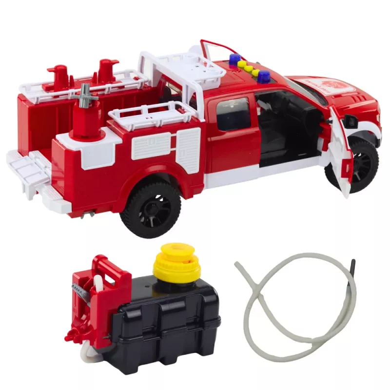 LEAN TOYS Ugunsdzēsēju mašīna ar ūdens šļūkšanu, gaismām un skaņām, balta/sarkana, 1:12