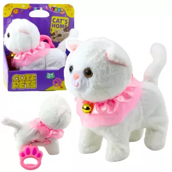 LEAN TOYS Interaktīvs kaķēns ar pavadu, rozā, ar volānu apkakli, Tinkerbell, staigā un ņaud