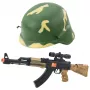 LEAN TOYS Militārais komplekts - rotaļu šautene ar skaņu, ķivere, nazis, granāta, binoklis, pulkstenis, svilpe, suņa žetons un gumijas lente bērniem no 3 gadiem
