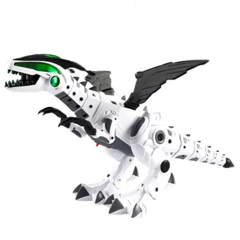 LEAN TOYS Ar bateriju darbināms dinozaurs robots ar kustīgiem spārniem, gaismām, skaņu, balts