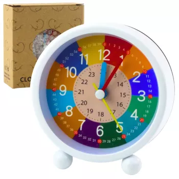 LEAN TOYS Bērnu mācību modinātājpulkstenis - zils analogais kvarca pulkstenis ar kluso sekunžu rādītāju, minūšu un sekunžu mācību ciparnīcu, snaudas un fona apgaismojuma funkcijām, 9 cm