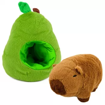 LEAN TOYS Zaļš avokado ar kapibaru 2-in-1 abpusēja mīkstā rotaļlieta 35 cm