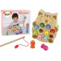 LEAN TOYS Koka zivju ķeršanas spēle ar 2 makšķerēm un kaķēnu