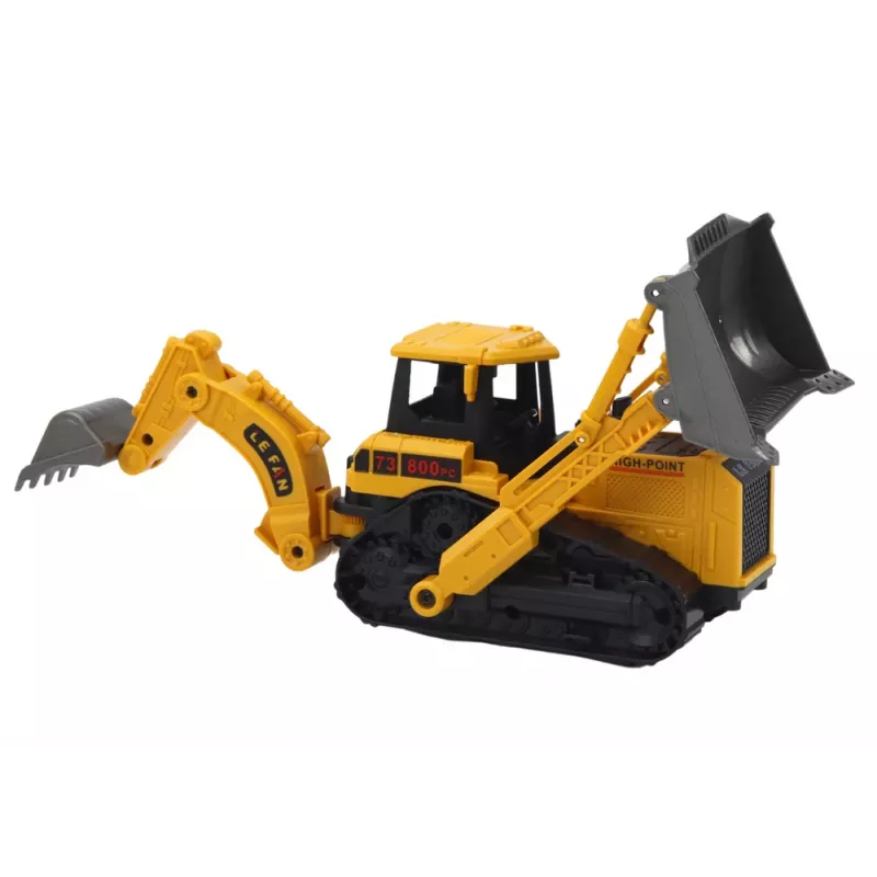 LEAN TOYS Kāpurķēžu ekskavators celtniecības transportlīdzeklis ar 2 kausiem dzeltens