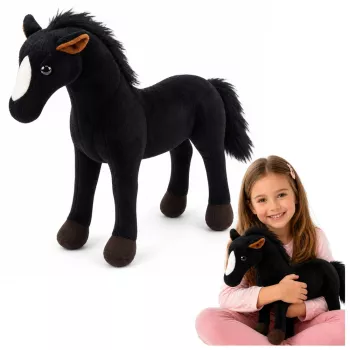 LEAN TOYS Plush zirgs mīkstā rotaļlieta maskots melns 40cm x 37cm