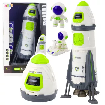 LEAN TOYS Space Rocket Ship rotaļu komplekts ar astronautu figūrām, gaismām un skaņām, 42 cm, balts pelēks oranžs