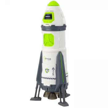 LEAN TOYS Space Rocket Ship rotaļu komplekts ar astronautu figūrām, gaismām un skaņām, 42 cm, balts pelēks oranžs