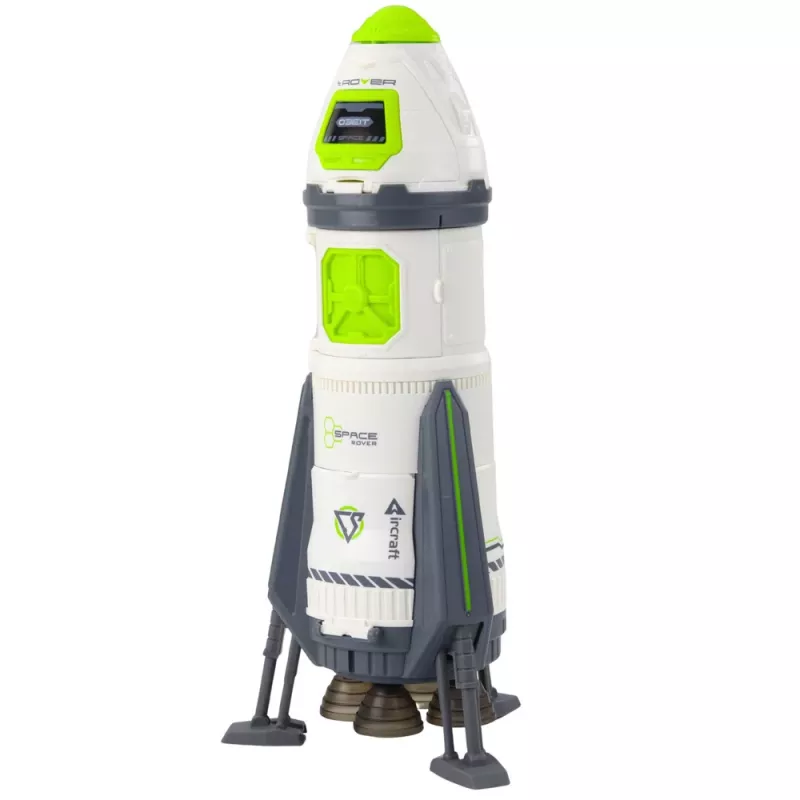 LEAN TOYS Space Rocket Ship rotaļu komplekts ar astronautu figūrām, gaismām un skaņām, 42 cm, balts pelēks oranžs