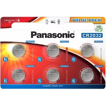 Panasonic Batteries CR-2032EL/6B litija monētas elementa baterija 3V 220mAh (6 gab. iepakojums)