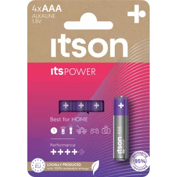 ITSON LR03IPO/4CP Sārma AAA baterijas, 1,5 V, 4 gab. blistera iepakojumā