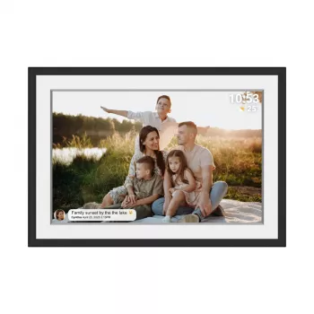 DENVER PFF-1019 10,1 collu FRAMEO HD Wi-Fi digitālais foto rāmis ar 3 maināmiem rāmjiem (melns, balts, koks)