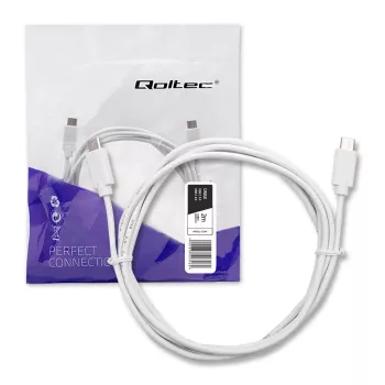 Qoltec USB 2.0 Type-C vīrietis uz Type-C vīrietis kabelis 2m balts