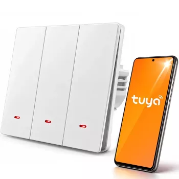 Qoltec 3 kanālu viedais Wi-Fi gaismas slēdzis ar taimeri, Tuya & Smart Life, balts