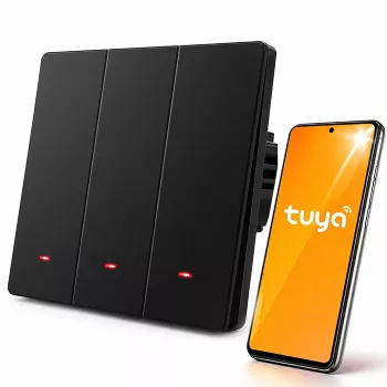 Qoltec 3 kanālu viedais Wi-Fi skārienjutīgais gaismas slēdzis, melns