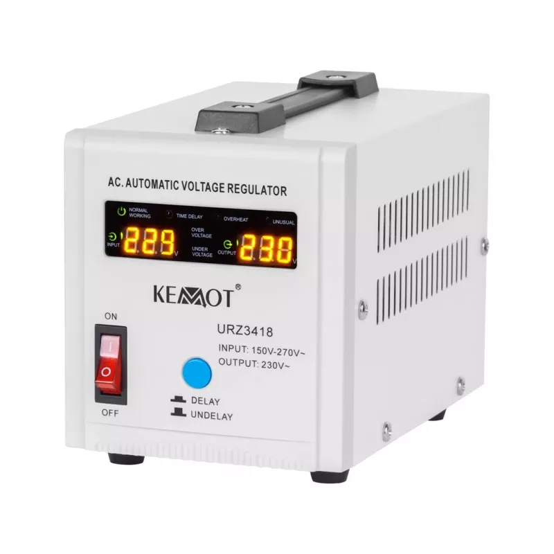 KEMOT SER-500 Automātiskais sprieguma stabilizators 500VA 300W Releju tips 230V AC izeja Schuko ligzda LED indikatori